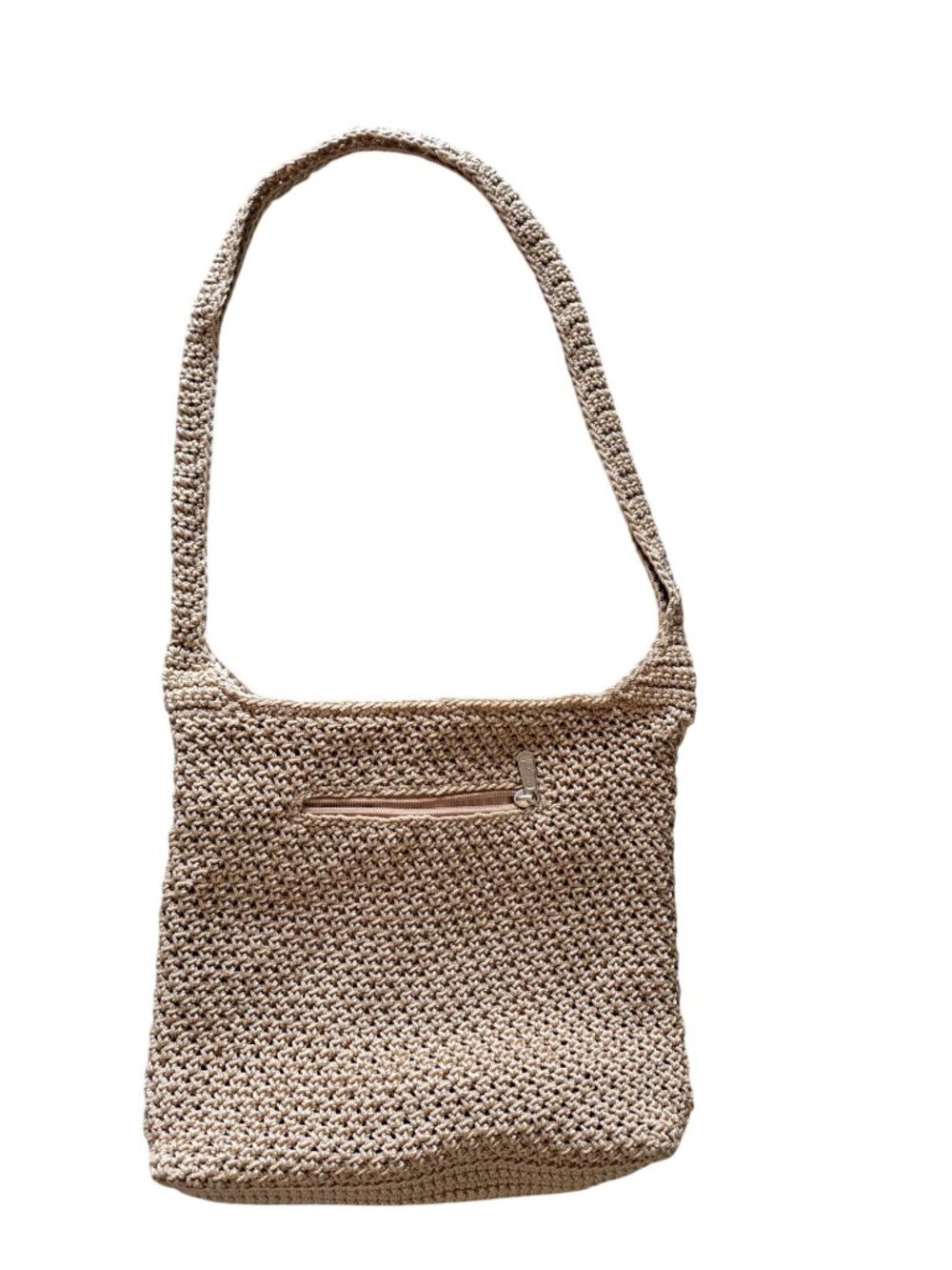 The Sak Beige Crochet Shoulder Bag Purse Zipper Pocket Summer Vacation Durable